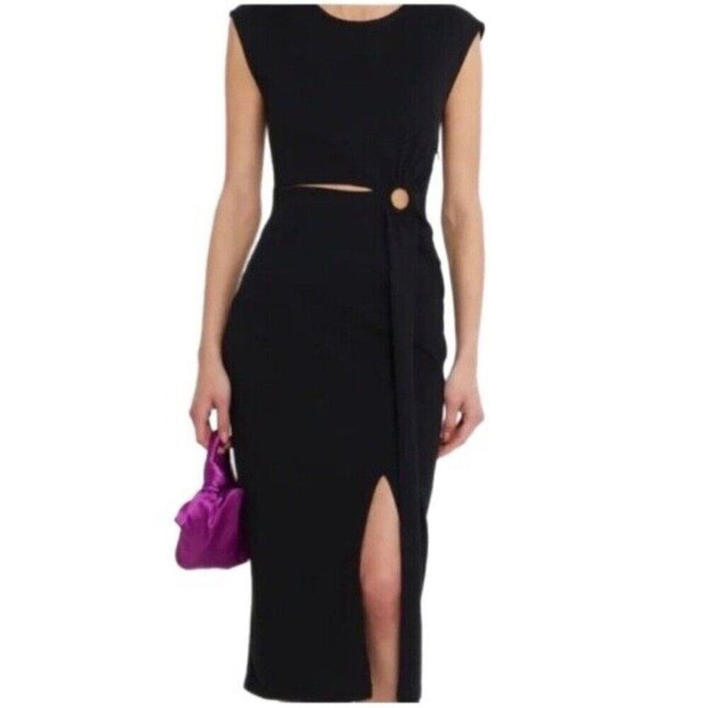 Kourt Black Cutout Midi Dress Size Black Stretchy Side Slit Size XS